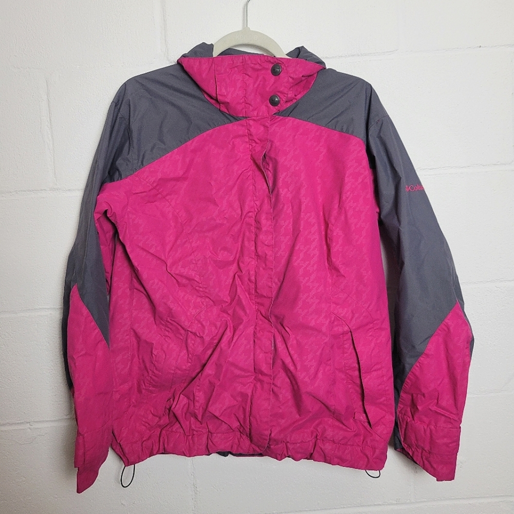 Columbia Pink Printed Button Collar Nylon Jacket with Adjustable Hem Siz…